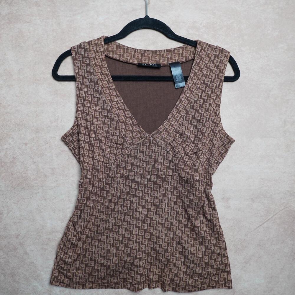 Axcess Geometric Sleeveless Top Brown Large Y2K
